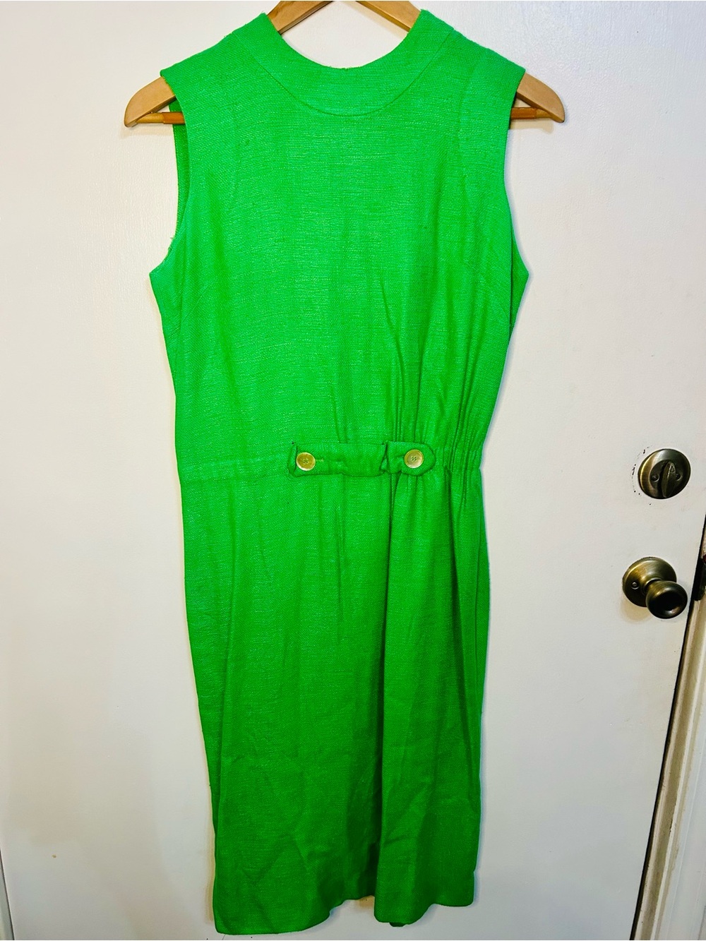 Vintage 1960’s Alison Ayers Sleeveless Green Midi Dress with Waist Tab